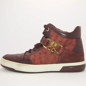 SALVATORE FERRAGAMO Size 9 Burgundy Leather Nayon Gancio High Top Sneakers